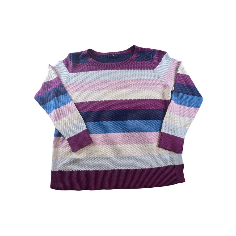 Gap Womens Large Striped Textured Knit Sweater Purple Blue Pink Cotton Blend